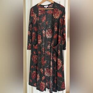 Lularoe Sarah long duster/cardigan Aztec print size Small dark gray